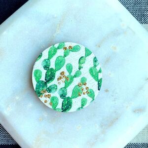 White Cactus Boho Western Gold Glitter Cell Phone Charm Art Deco Accessory Gift